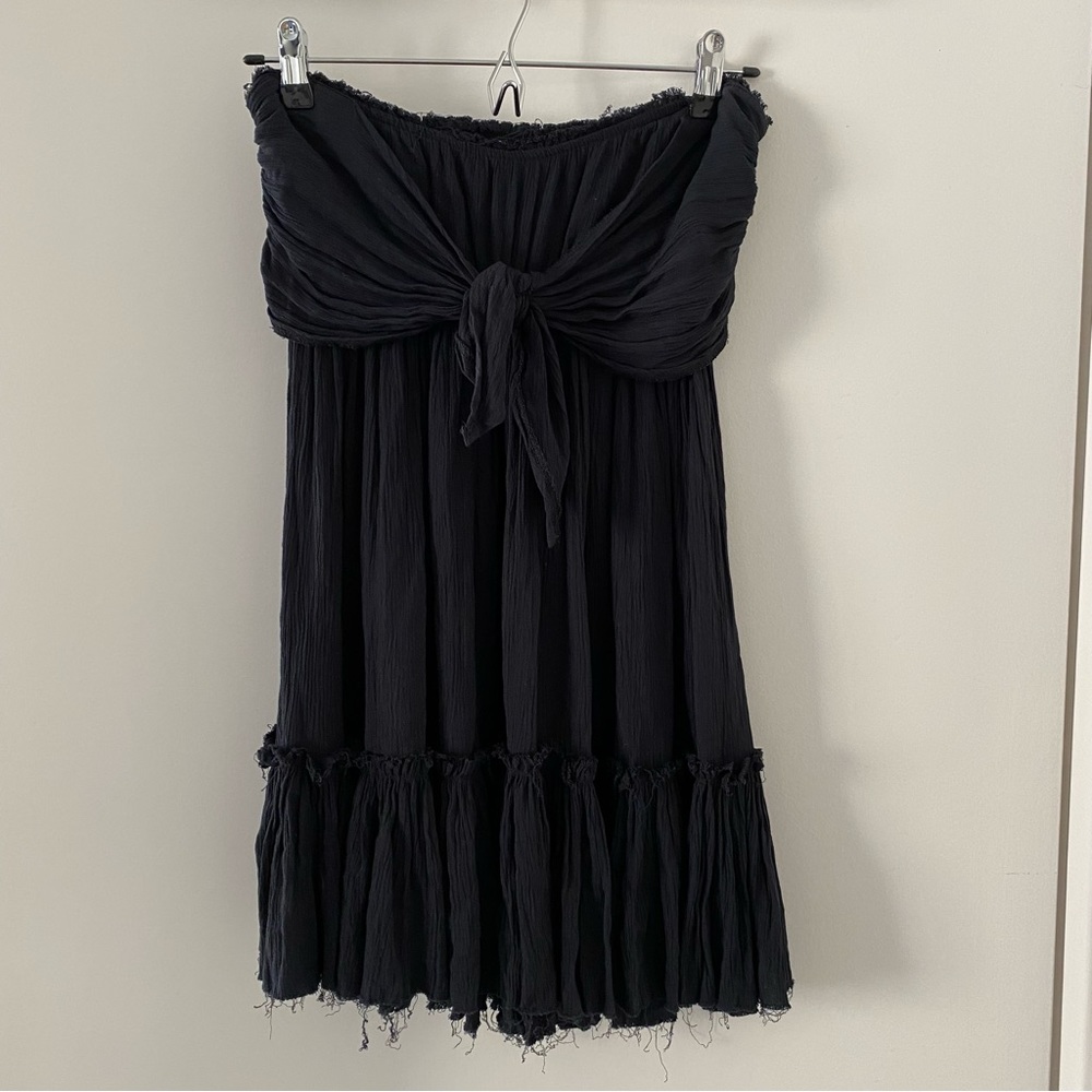 OLIVACEOUS STRAPLESS TIE FRONT RAW HEM SUN SUMMER DRESS